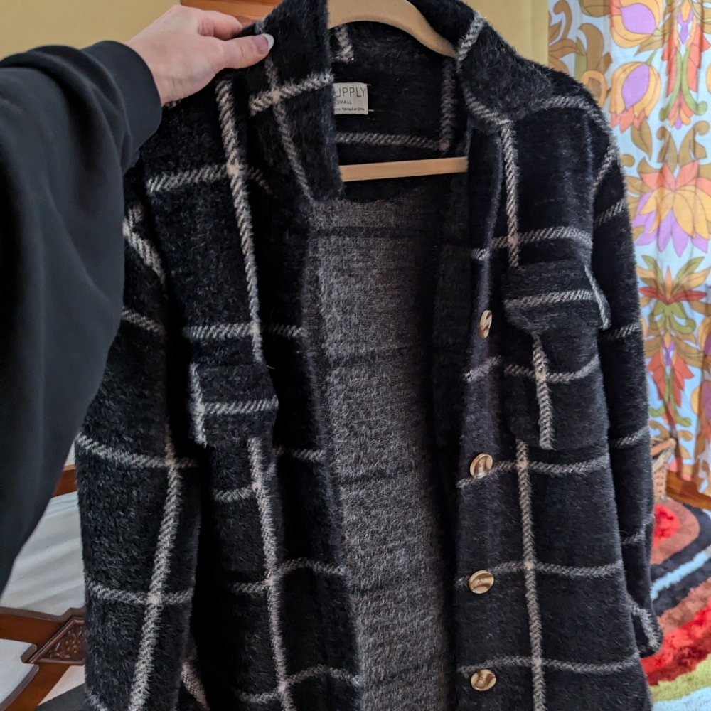 Z Supply Plaid Tucker Shirt Jacket Washed Black